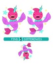 Find differences between pictures. Vector cartoon educational game. Cute fish with stars. Royalty Free Stock Photo